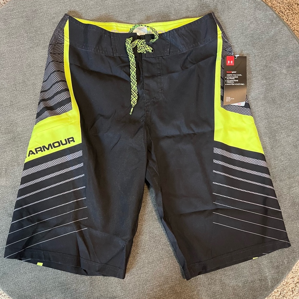 Under Armour Boys Black and Yellow Board Shorts